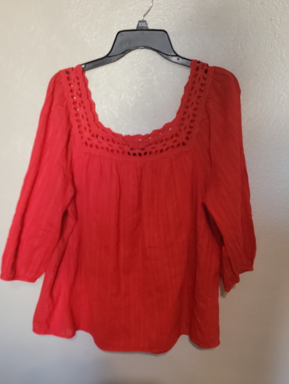 Lane Bryant Red Crochet Square-Neck Tunic